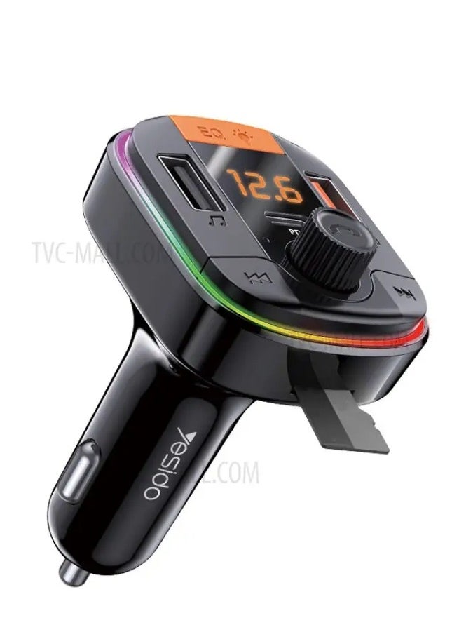 Yesido - YESIDO Y45 Bluetooth 5.0 Wireless FM Transmitter PD + QC 3.0 Dual USB Car Charger with Colorful Light - Image 1