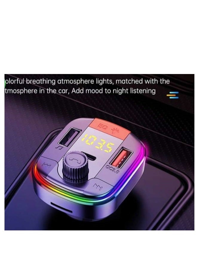Yesido - YESIDO Y45 Bluetooth 5.0 Wireless FM Transmitter PD + QC 3.0 Dual USB Car Charger with Colorful Light - Image 1