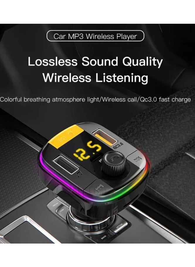 Yesido - YESIDO Y45 Bluetooth 5.0 Wireless FM Transmitter PD + QC 3.0 Dual USB Car Charger with Colorful Light - Image 1