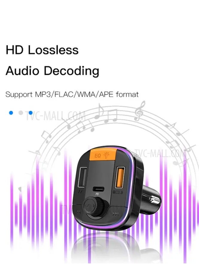 Yesido - YESIDO Y45 Bluetooth 5.0 Wireless FM Transmitter PD + QC 3.0 Dual USB Car Charger with Colorful Light - Image 1