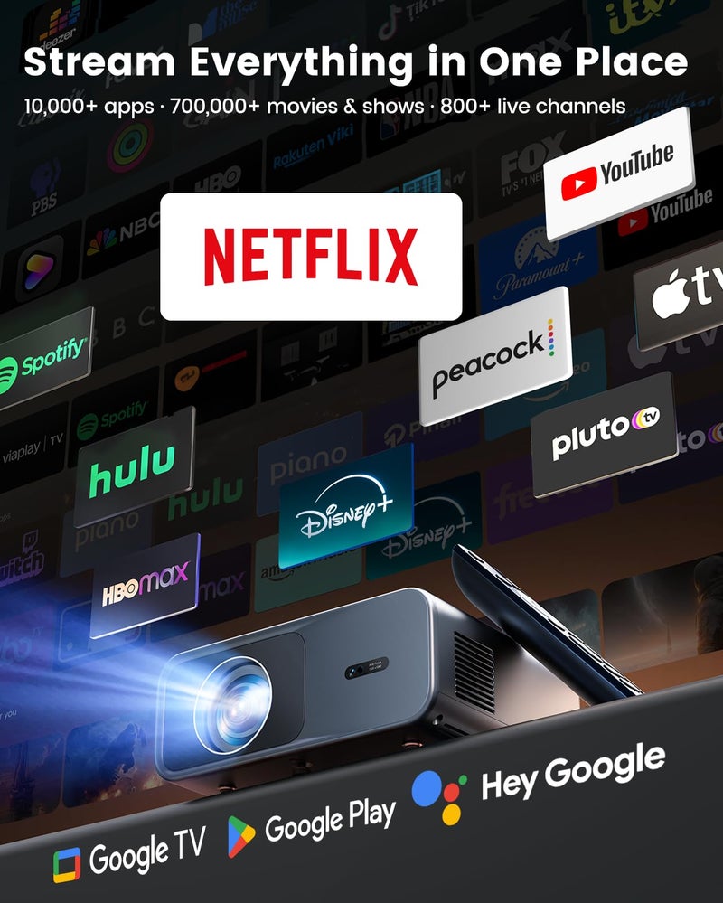 WiMiUS [Official Google TV]Smart Projector 4K Supported with WiFi & Bluetooth, Built-in Official Apps, GoogIe Voice, Outdoor Movie Projector with DoIby Audio, Auto Focus, Home Theater Proyector WIMIUS G1 - Image 3