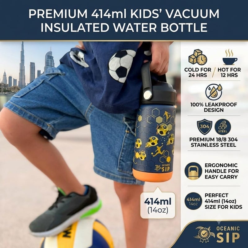 OCEANIC 550ml Boys Football Premium Stainless Steel Water Bottle with Straw – Leak-Proof, Double-Wall Vacuum Insulated, BPA-Free Kids Flask for School & Sports (Football 414ml) - Image 5