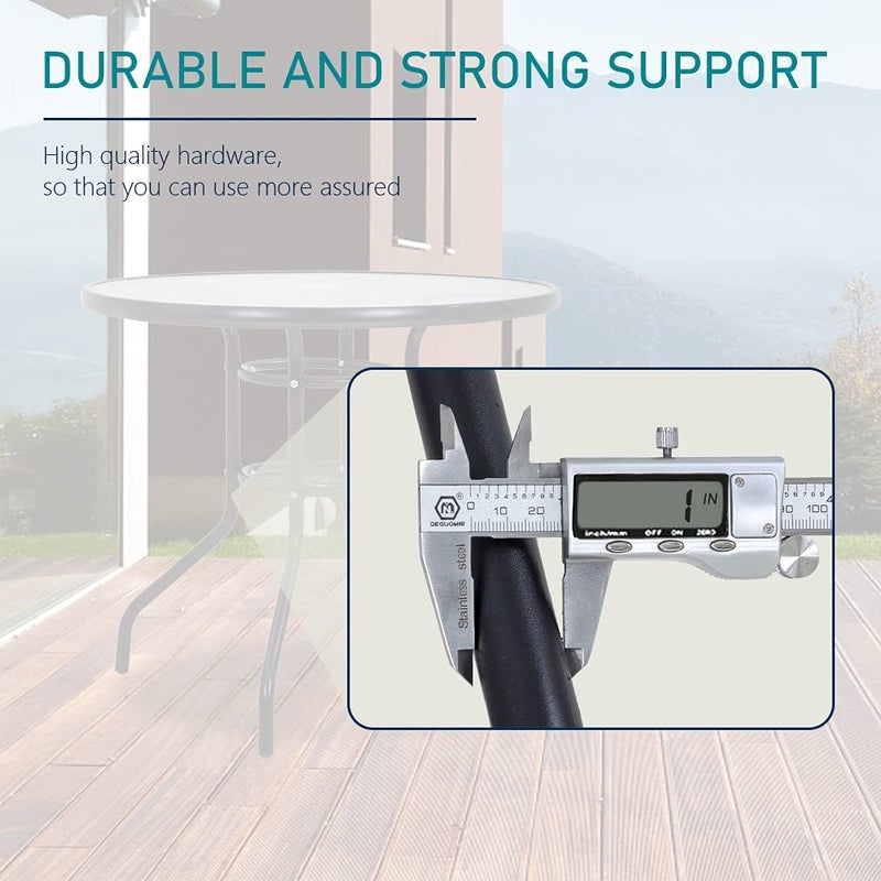 FDW 32in Outdoor Table Patio Dining Table Outdoor Dining Table with Umbrella Hole Round Tempered Glass for Yard Bistro Lawn Balcony - Image 5