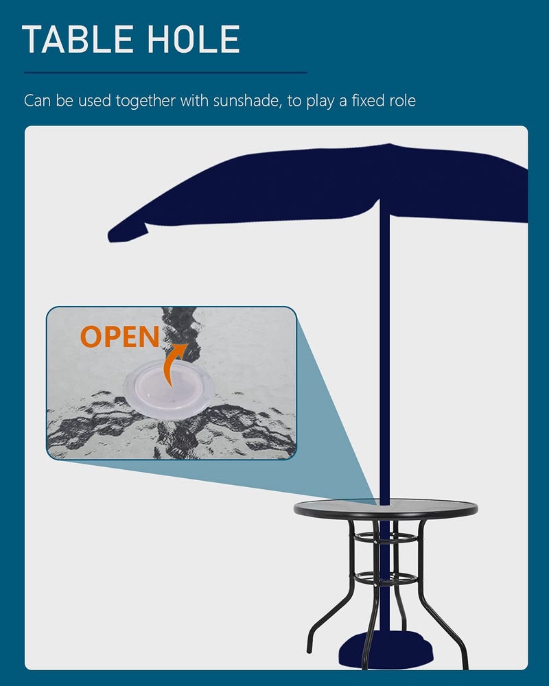 FDW 32in Outdoor Table Patio Dining Table Outdoor Dining Table with Umbrella Hole Round Tempered Glass for Yard Bistro Lawn Balcony - Image 2