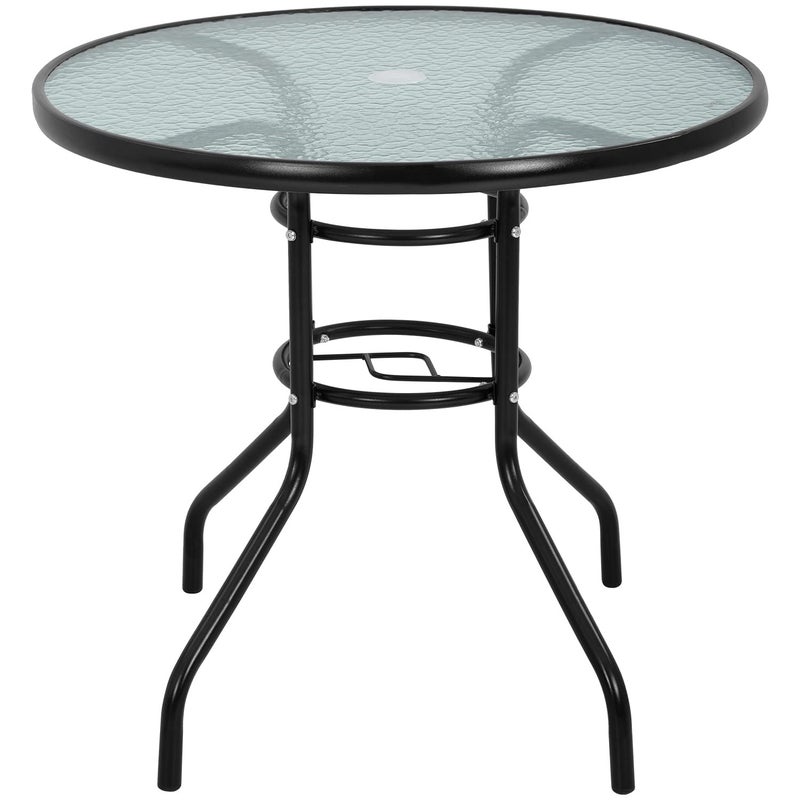 FDW 32in Outdoor Table Patio Dining Table Outdoor Dining Table with Umbrella Hole Round Tempered Glass for Yard Bistro Lawn Balcony - Image 1