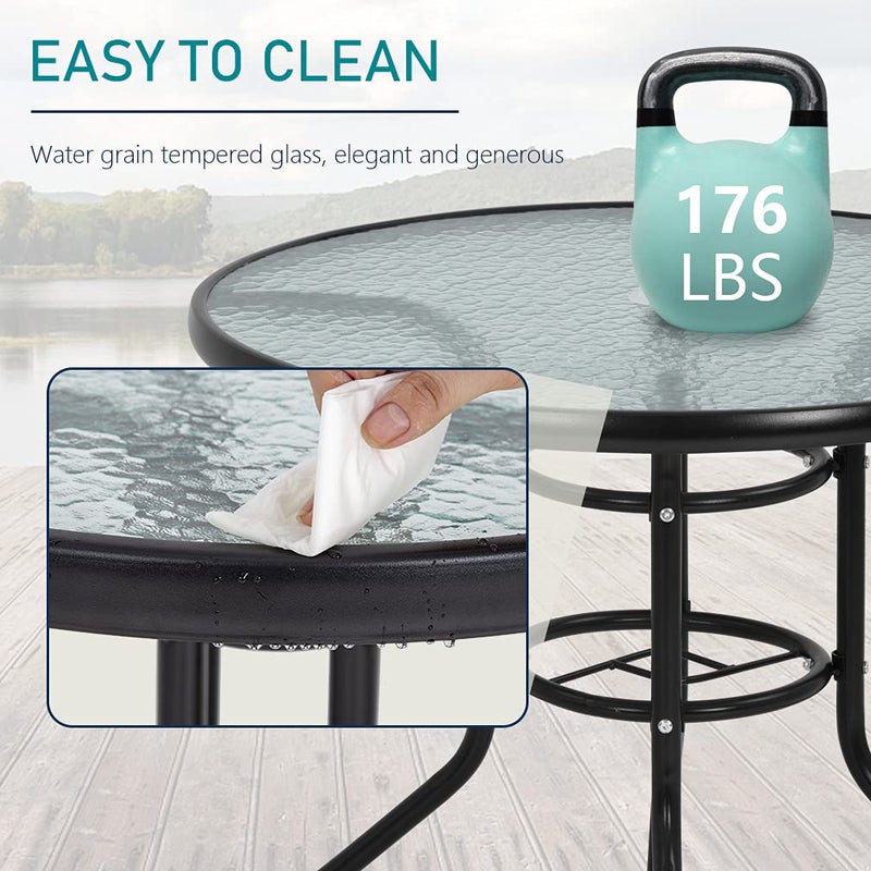 FDW 32in Outdoor Table Patio Dining Table Outdoor Dining Table with Umbrella Hole Round Tempered Glass for Yard Bistro Lawn Balcony - Image 4
