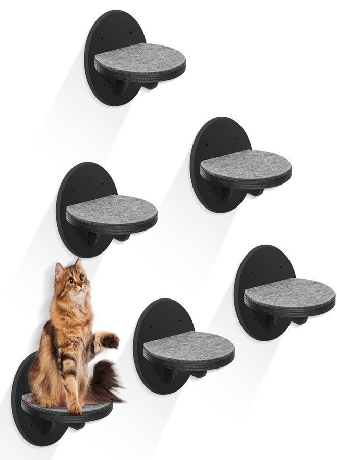 GADKE Cat Wall Shelves Furniture Set of 6, Wooden Cat Steps for with Scratching Pad, Sturdy Floating Climber Ladder Stairs, Cats Climbing Wall Systems for Cats Sleep Climb Play(Black) - Image 1