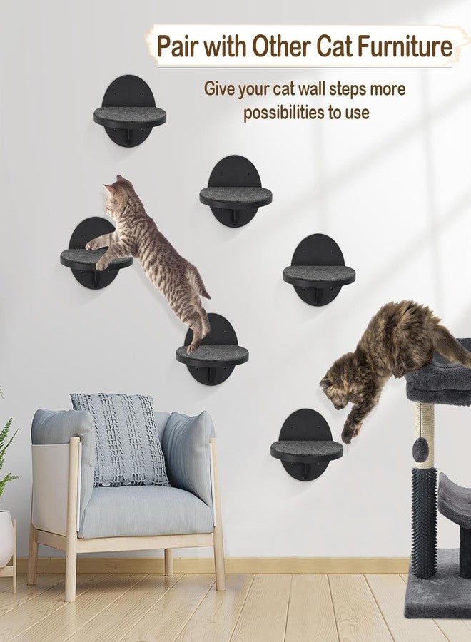 GADKE Cat Wall Shelves Furniture Set of 6, Wooden Cat Steps for with Scratching Pad, Sturdy Floating Climber Ladder Stairs, Cats Climbing Wall Systems for Cats Sleep Climb Play(Black) - Image 2