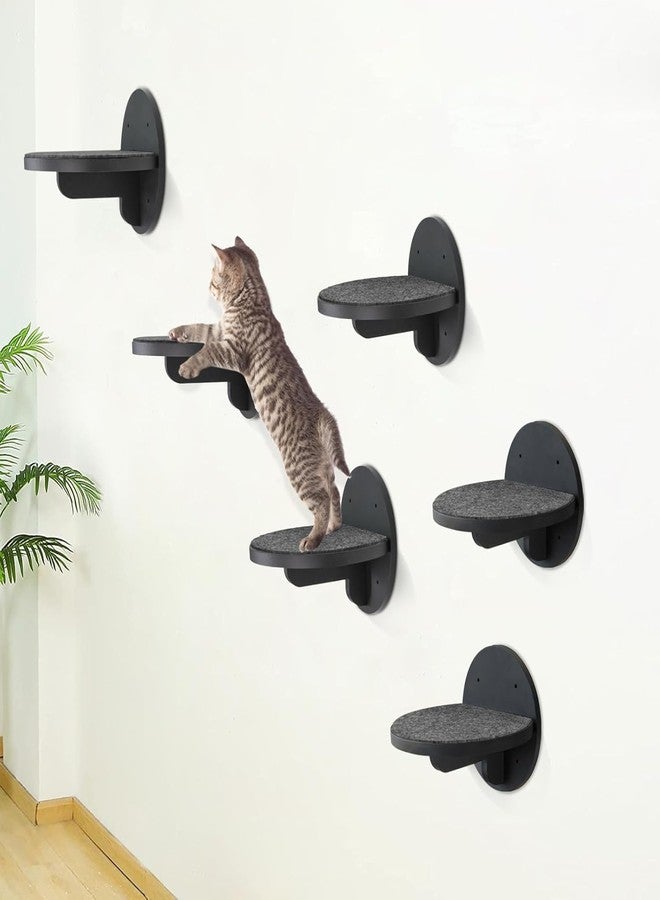 GADKE Cat Wall Shelves Furniture Set of 6, Wooden Cat Steps for with Scratching Pad, Sturdy Floating Climber Ladder Stairs, Cats Climbing Wall Systems for Cats Sleep Climb Play(Black) - Image 3