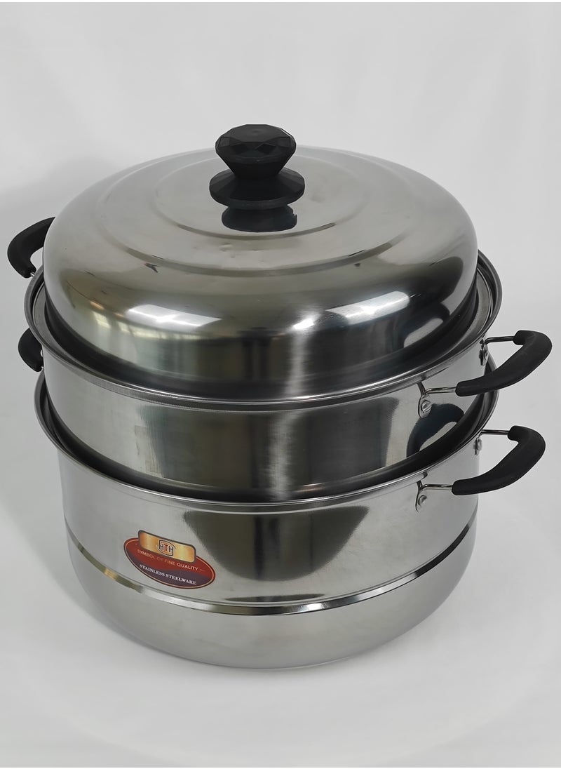 HTH 2 Tiers Stainless Steel Cookware Steamer Pot with Heat Resistive Handles Multifunction Large Cooking Pot 30x33 cm  - Image 3