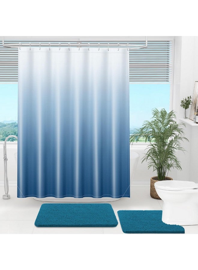 OLANLY Luxury Blue and White Ombre Shower Curtain Sets with 12 Hooks, Waterproof and Washable Decorative Shower Curtains for Bathroom, 72x72 Inches - Image 1