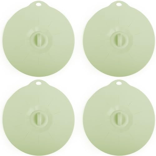 VEELAM 4 Pack 5.9" Silicone Lids for Cups Bowls Plates Pans, Microwave Splatter Cover, Kitchen Containers Lids Cover for Food Storage,Light Green Small - Image 1