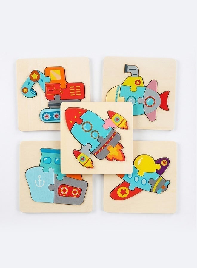 Wooden 3D Pegged Vehicle Theme Puzzle Board for Kids – Montessori Educational Train, Tractor, Ship, Plane & Submarine Jigsaw for Toddlers – Smooth Safe Eco-Friendly Early Learning Toy - Image 1