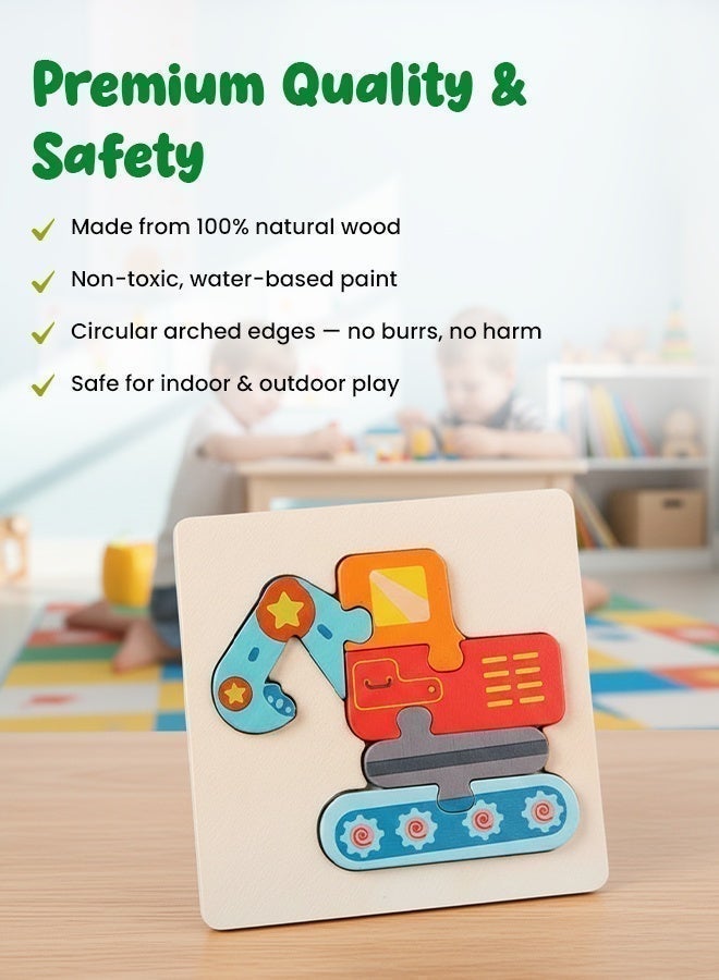 Wooden 3D Pegged Vehicle Theme Puzzle Board for Kids – Montessori Educational Train, Tractor, Ship, Plane & Submarine Jigsaw for Toddlers – Smooth Safe Eco-Friendly Early Learning Toy - Image 2