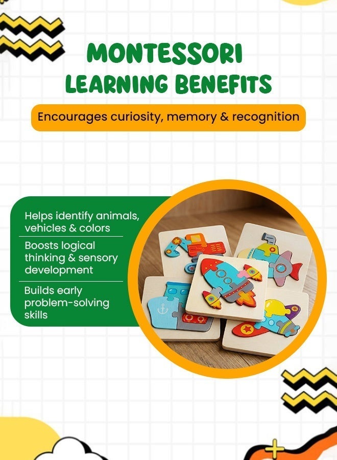 Wooden 3D Pegged Vehicle Theme Puzzle Board for Kids – Montessori Educational Train, Tractor, Ship, Plane & Submarine Jigsaw for Toddlers – Smooth Safe Eco-Friendly Early Learning Toy - Image 5