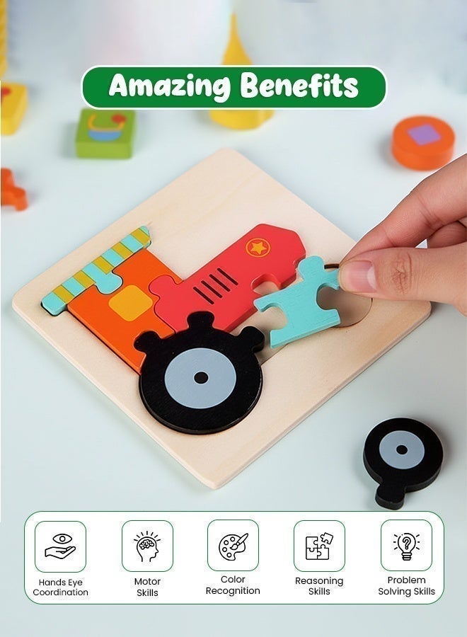 Wooden 3D Pegged Vehicle Theme Puzzle Board for Kids – Montessori Educational Train, Tractor, Ship, Plane & Submarine Jigsaw for Toddlers – Smooth Safe Eco-Friendly Early Learning Toy - Image 3