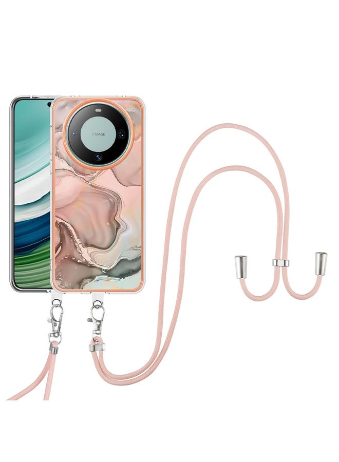 اس-توب جراب لهاتف Huawei Mate 60 Pro، جراب هاتف IMD مزدوج الجوانب من الرخام المطلي بالكهرباء مع حبل - Image 2