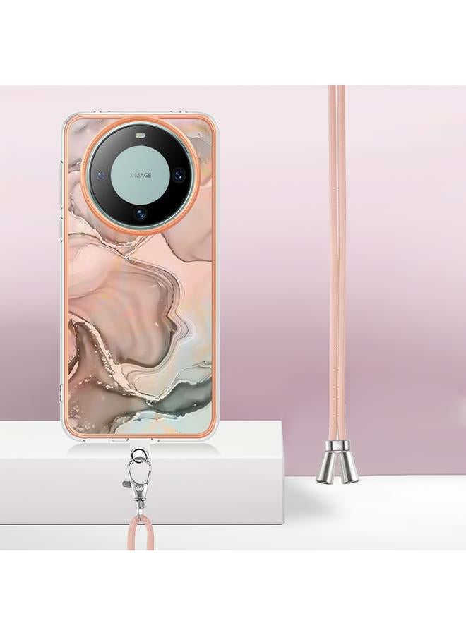 اس-توب جراب لهاتف Huawei Mate 60 Pro، جراب هاتف IMD مزدوج الجوانب من الرخام المطلي بالكهرباء مع حبل - Image 3