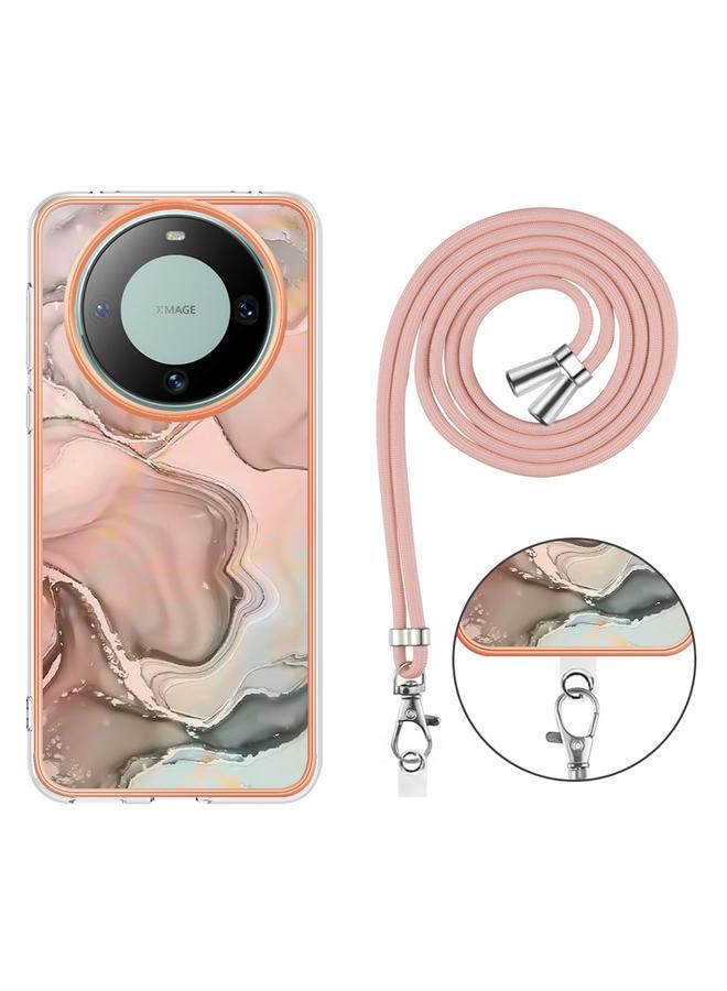 اس-توب جراب لهاتف Huawei Mate 60 Pro، جراب هاتف IMD مزدوج الجوانب من الرخام المطلي بالكهرباء مع حبل - Image 4