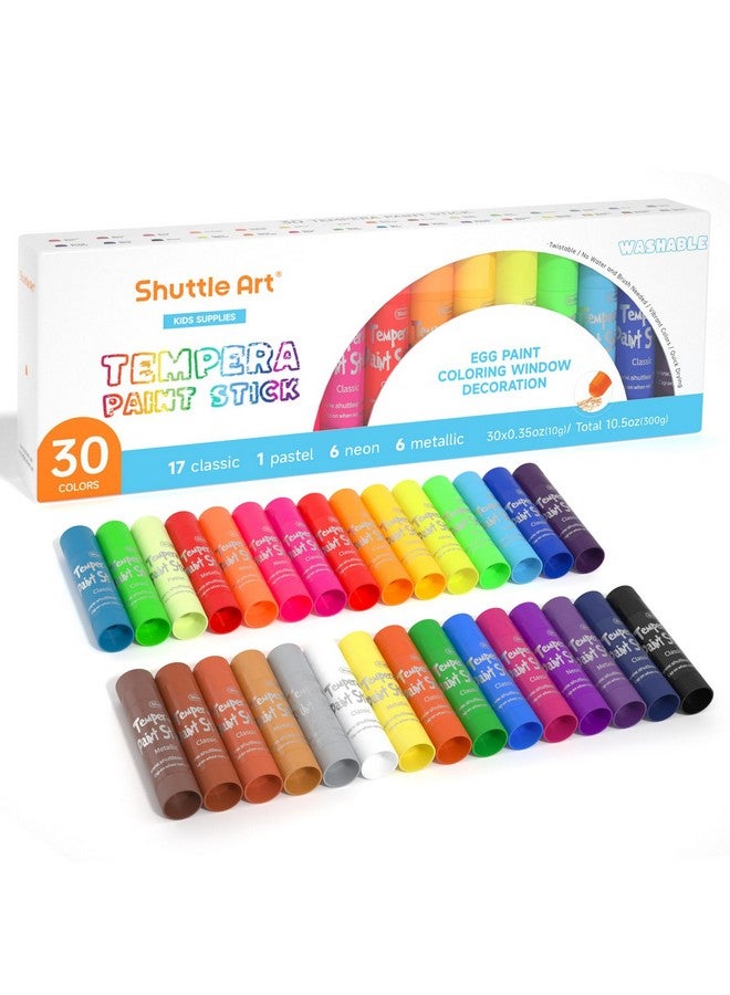 Shuttle Art Tempera Paint Sticks - 30 Solid Colours - Quick Drying - Works Great on Paper, Wood, Glass, Ceramic, Canvas - Image 1