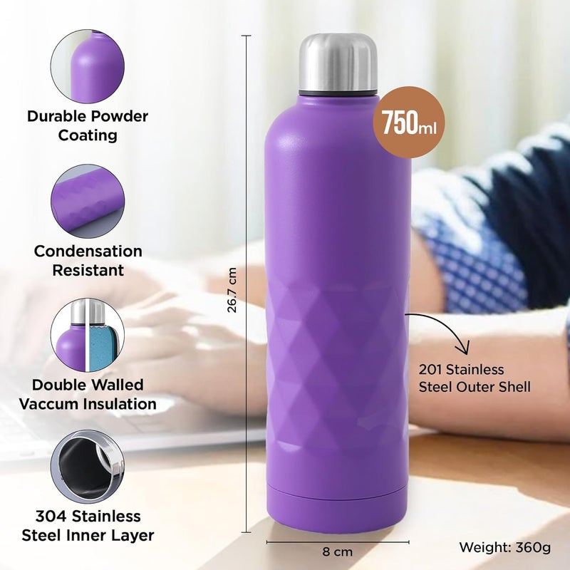 UMAI 750ml Insulated Thermosteel Bottle | Hot and Cold Water Bottle for Office, Gym, School | Leakproof | Vacuum Insulated Water Bottles | Easy Carry Flask for Kids/Adults | (Purple) - Image 3