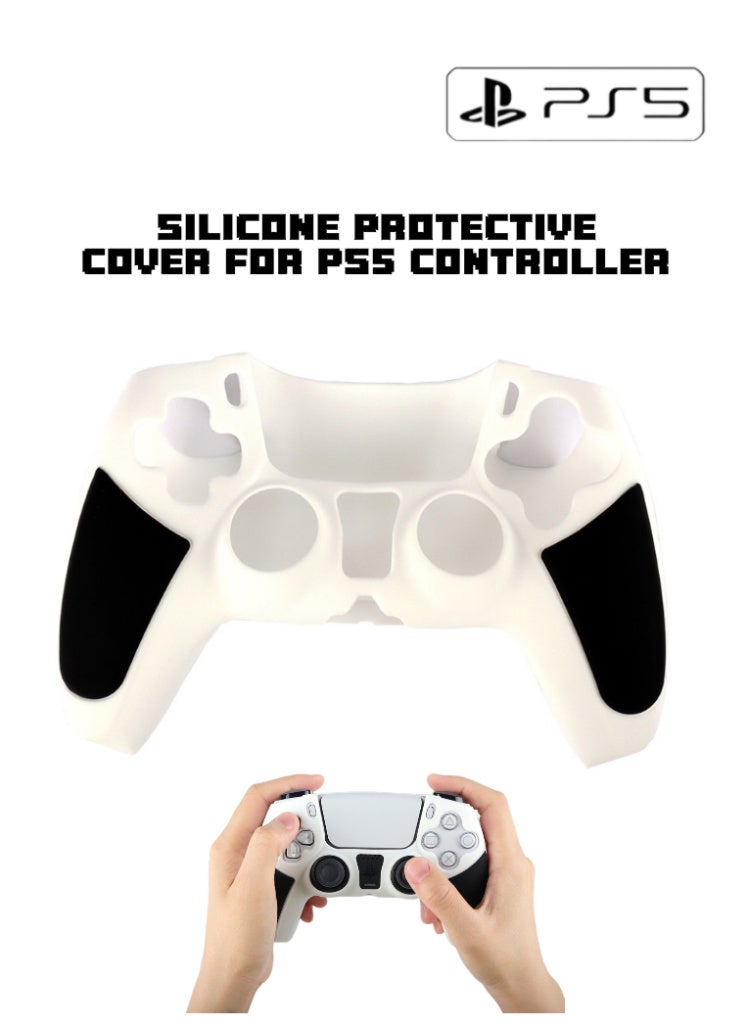 TNGames PS5 Controller Silicone Cover - White & Black Minimalist Anti-Slip Case, Compatible with PlayStation 5 Wireless Controller - Image 1