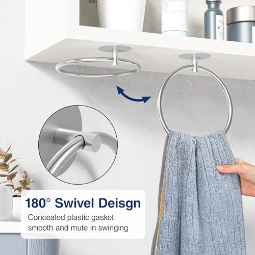 susswiff Nickel Brushed Bathroom Towel Ring - SUS304 Stainless Steel Bathroom Towel Rack, Susswiff Adhesive Wall Mounted Hand Towels Holder, Towel Hanger for Bathroom Organizer, Kitchen Storage - Image 3
