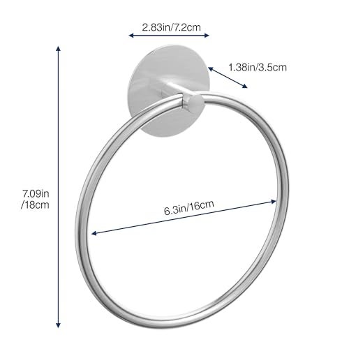 susswiff Nickel Brushed Bathroom Towel Ring - SUS304 Stainless Steel Bathroom Towel Rack, Susswiff Adhesive Wall Mounted Hand Towels Holder, Towel Hanger for Bathroom Organizer, Kitchen Storage - Image 5