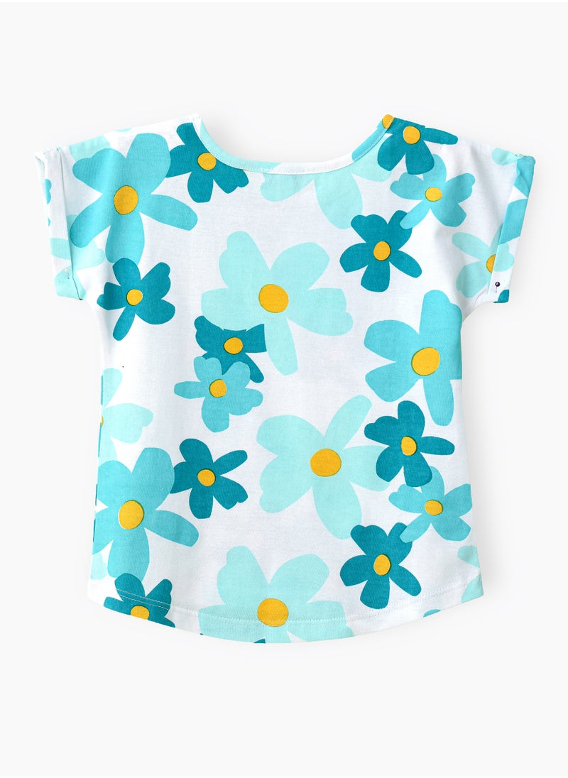Jelliene Aqua Blue Floral Cotton Tee for Girls  - Image 2