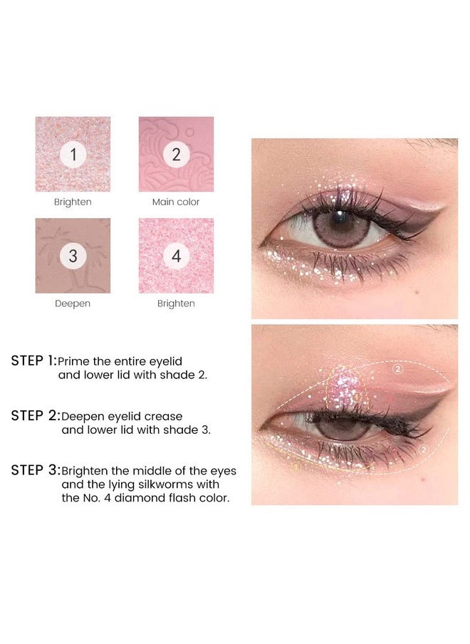 AMY'S DIARY Pink Mini Eyeshadow Palette Glitter Eye Shadow Makeup 4 Colors ,Warm Brown Pink Eyeshadow Shiny Sparkle Shimmer Glitter Eyeshadow Waterproof Pallete,Sliver Glitter Eye Eyeshadow Make Up (02)  - Image 4