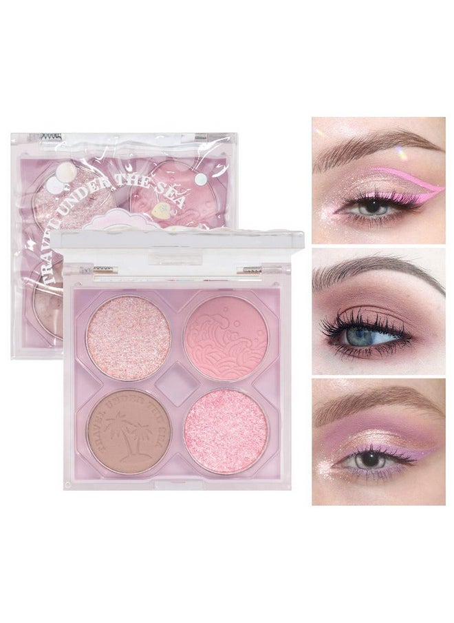 AMY'S DIARY Pink Mini Eyeshadow Palette Glitter Eye Shadow Makeup 4 Colors ,Warm Brown Pink Eyeshadow Shiny Sparkle Shimmer Glitter Eyeshadow Waterproof Pallete,Sliver Glitter Eye Eyeshadow Make Up (02)  - Image 3