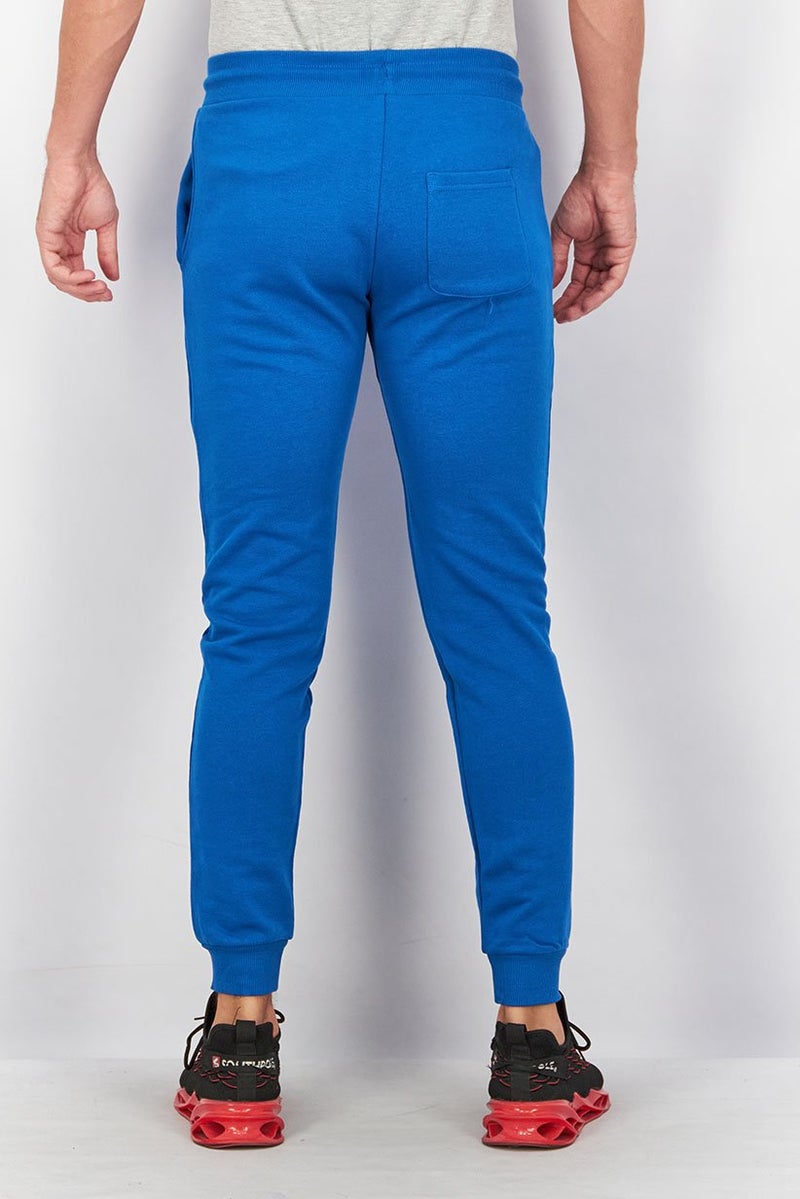Cavalli Class Men Regular Fit Brand Logo Drawstring Jogger Pants, Blue - Image 3