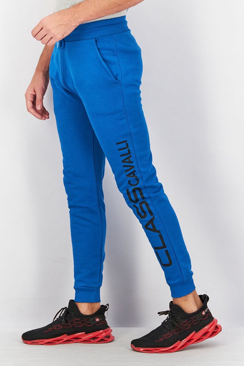 Cavalli Class Men Regular Fit Brand Logo Drawstring Jogger Pants, Blue - Image 2