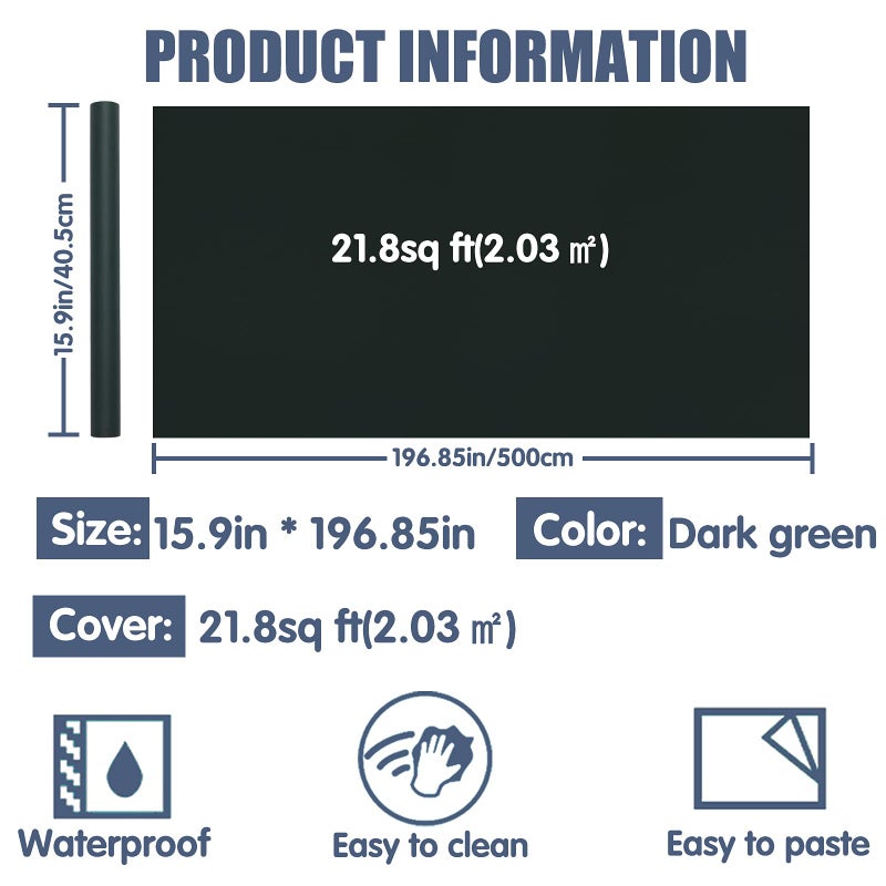 WADILE Peel and Stick Wallpaper 15.9in x 196.8in, Solid Color Contact Paper Waterproof, Vinyl Colored Wall Paper Self Adhesive, Textured Wallpaper Removable for Cabinets/Countertop, Dark Green - Image 5