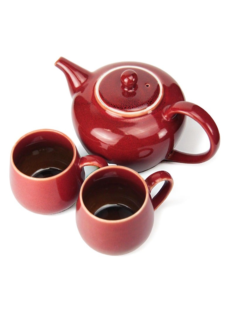 تيلاند إبريق شاي بورسلين BTQ Enus مع 2 كوب 1.2 لتر، أحمر - Image 4