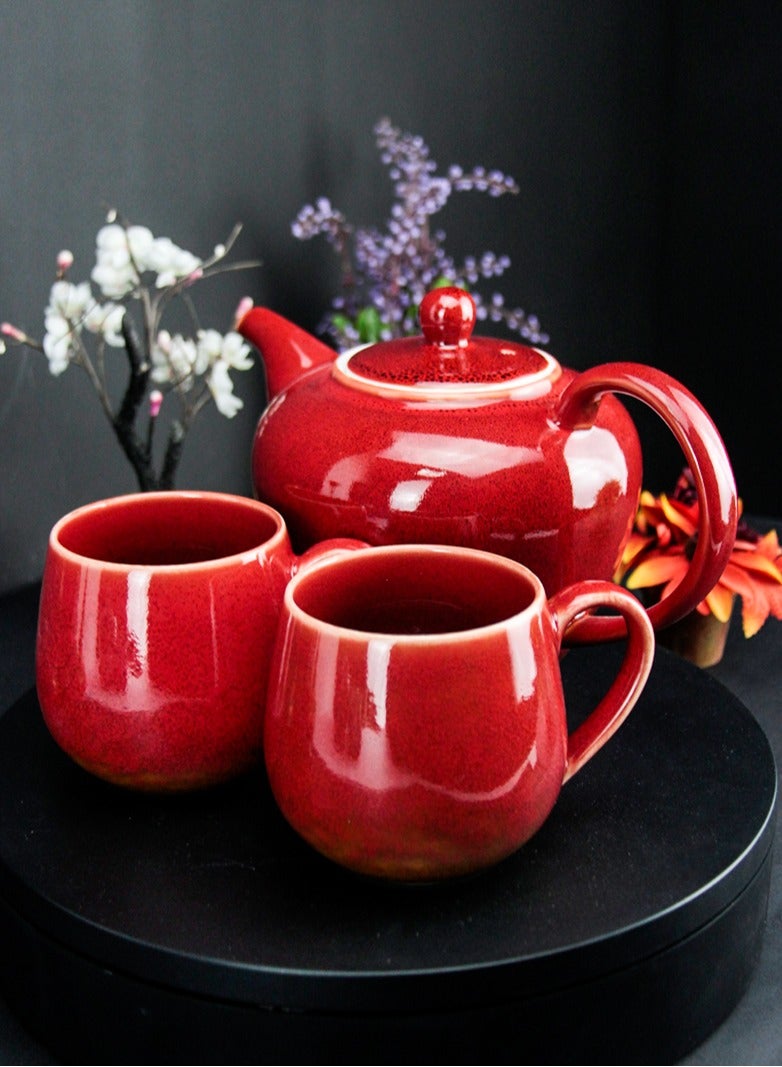 تيلاند إبريق شاي بورسلين BTQ Enus مع 2 كوب 1.2 لتر، أحمر - Image 5