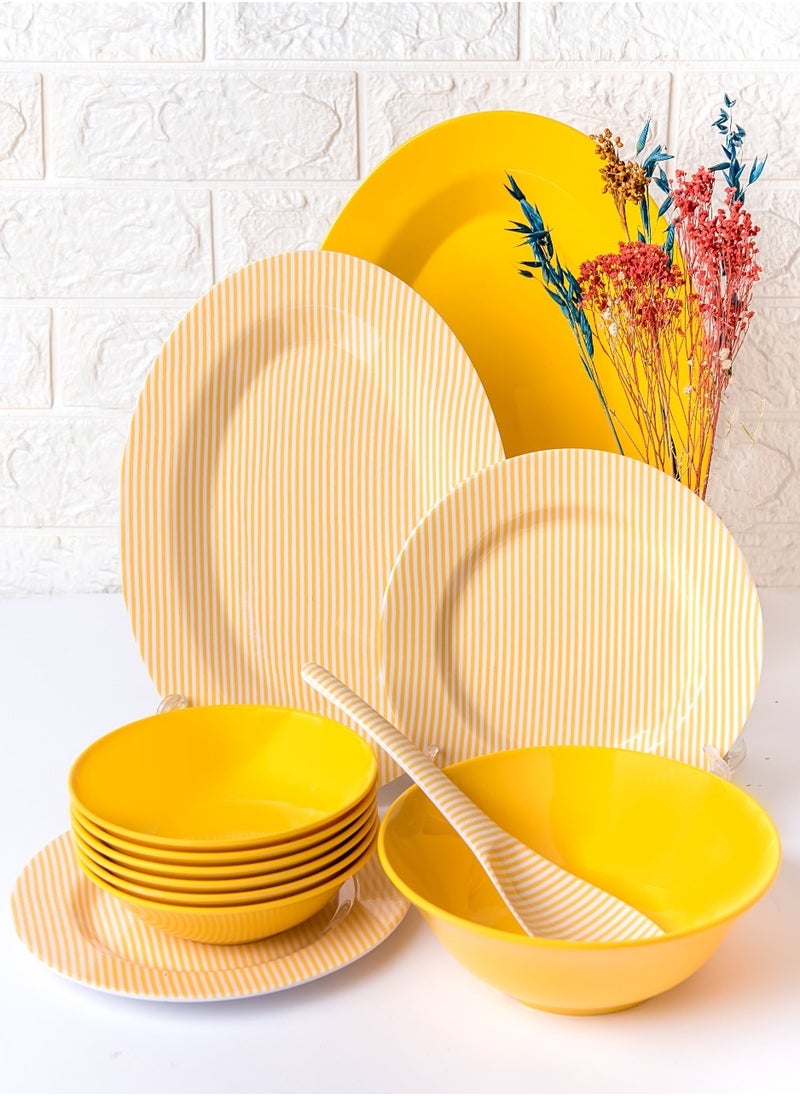 PURE - 38 Pieces Pure Melamine Set Round Mix Striped Yellow - Image 1