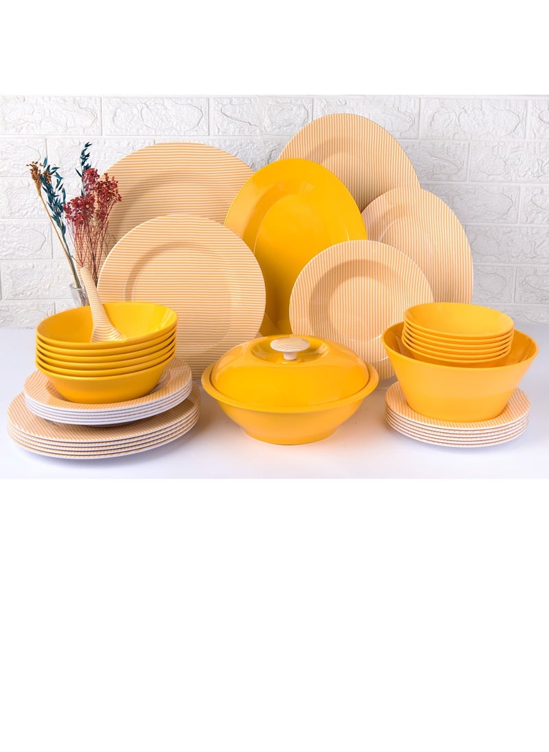 PURE - 38 Pieces Pure Melamine Set Round Mix Striped Yellow - Image 1
