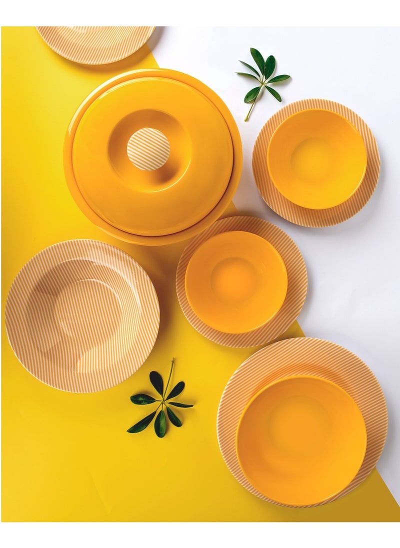PURE - 38 Pieces Pure Melamine Set Round Mix Striped Yellow - Image 1