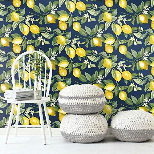 RoomMates RMK11657WP Lemon Zest Yellow and Navy Peel and Stick Wallpaper, Roll - Image 1