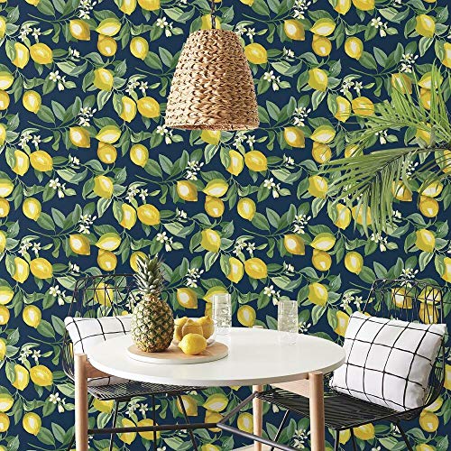 RoomMates RMK11657WP Lemon Zest Yellow and Navy Peel and Stick Wallpaper, Roll - Image 2