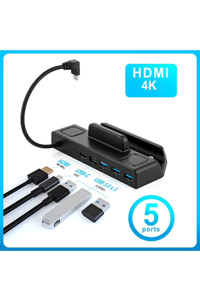 محطة إرساء Steam Deck بدقة 4K و60 هرتز، مزودة بـ 5 منافذ، وقاعدة تلفزيون، وحامل موزع USB-C إلى RJ45 إيثرنت، تدعم دقة 4K 6