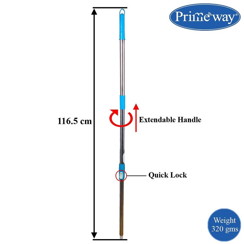 Primeway مجموعة عصا ممسحة دوارة من الفولاذ المقاوم للصدأ مع مقبض تلسكوبي وقرص استبدال 124 سم باللون الأزرق - Image 5
