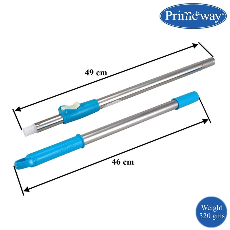 Primeway مجموعة عصا ممسحة دوارة من الفولاذ المقاوم للصدأ مع مقبض تلسكوبي وقرص استبدال 124 سم باللون الأزرق - Image 2