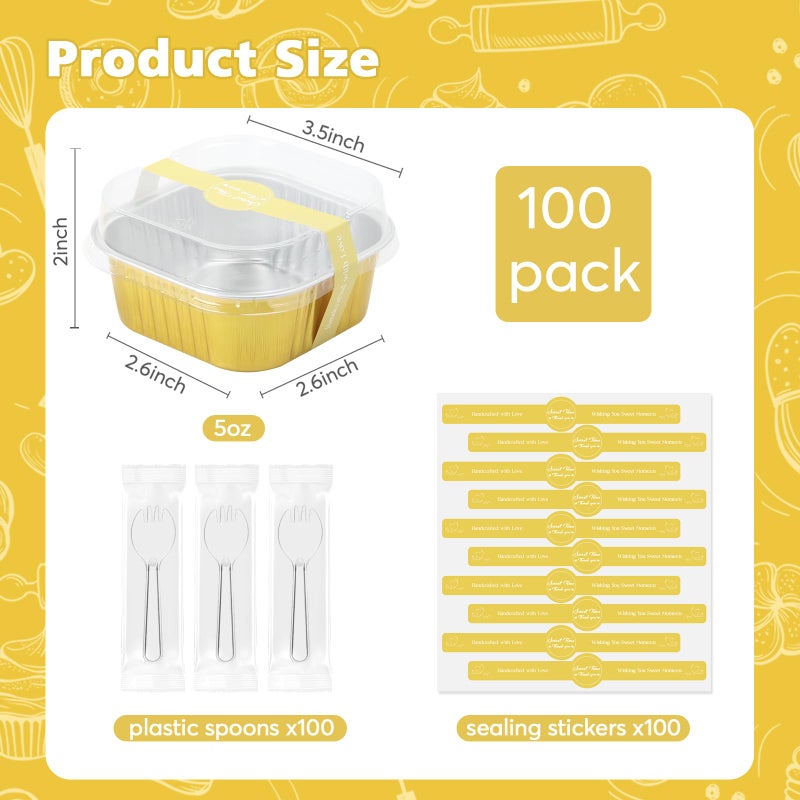 Ruckae 5oz 100 Pcs Square Mini Loaf Pans with Lids-Disposable Foil Dessert Containers,Mini Cake Pans with Lids,Aluminum Dessert Cups for Parties and Weddings (Pink, 5oz) - Image 3