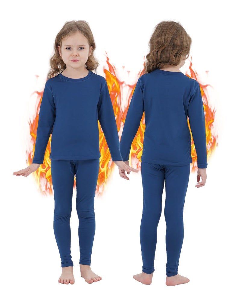 PISIQI Girls Thermal Underwear Set Ultra Soft Long Underwear for Kids Fleece Lined Winter Warm Base Layer Kids Long Johns Set Blue - Image 1