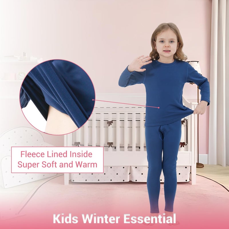 PISIQI Girls Thermal Underwear Set Ultra Soft Long Underwear for Kids Fleece Lined Winter Warm Base Layer Kids Long Johns Set Blue - Image 2
