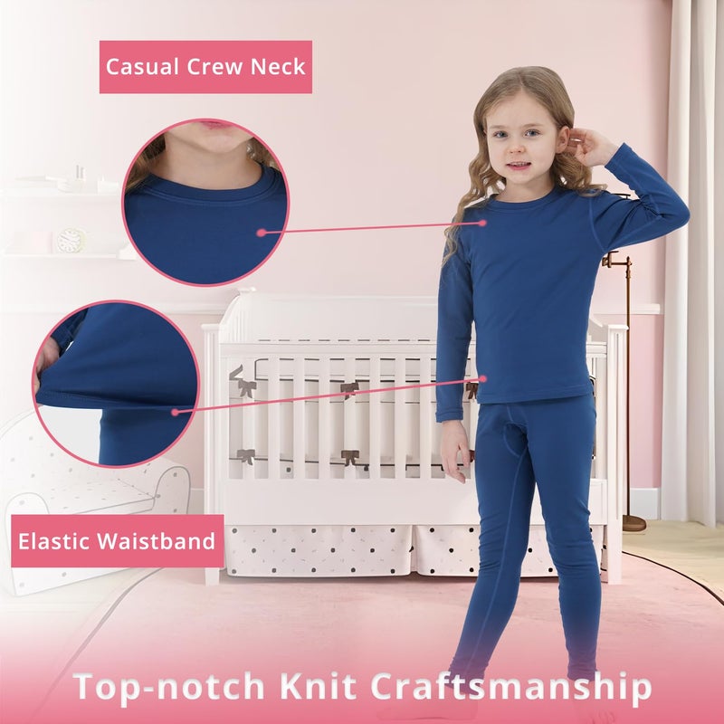 PISIQI Girls Thermal Underwear Set Ultra Soft Long Underwear for Kids Fleece Lined Winter Warm Base Layer Kids Long Johns Set Blue - Image 3