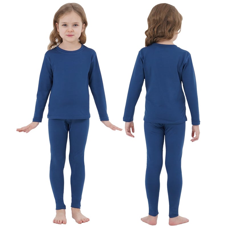 PISIQI Girls Thermal Underwear Set Ultra Soft Long Underwear for Kids Fleece Lined Winter Warm Base Layer Kids Long Johns Set Blue - Image 5