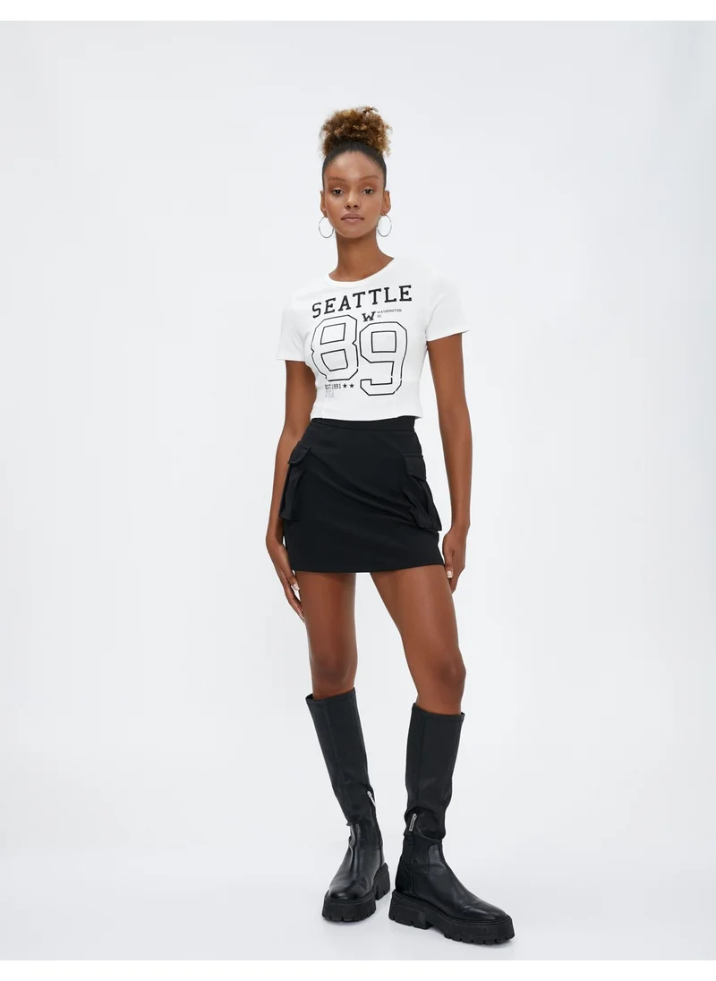 كوتون College Printed T-Shirt Crew Neck Slim Fit Short Sleeve